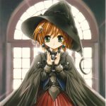  aquarian_age brown_hair dress earrings gotou_nao green_eyes hat jewelry short_hair witch_hat 