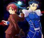  bad_id bazett_fraga_mcremitz earrings fate/hollow_ataraxia fate/stay_night fate_(series) formal fragarach gae_bolg gloves jewelry lancer long_hair mole pant_suit polearm ponytail red_hair short_hair spear suit weapon 