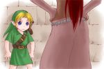  blue_eyes gloves link long_hair nabooru nintendo no_pants ocarina_of_time pointy_ears red_hair redhead skirt sword the_legend_of_zelda tunic weapon you_gonna_get_raped young_link 