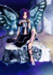  bow butterfly_wings feet_in_water glove gloves jewelry latooni_subota navel necklace purple_eyes purple_hair ribbon ribbons sitting soaking_feet solo st.microscope stm super_robot_wars super_robot_wars_original_generation violet_eyes water wings 