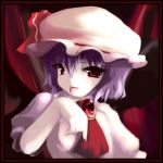  fang hat purple_hair red_eyes remilia_scarlet ribbon solo tongue touhou 