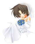  blush bouquets brown_eyes brown_hair crossdressing dress flower genderswap large_eyes little_busters! naoe_riki serizawa_aki short_hair veil wedding_dress 