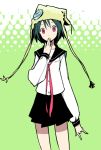  \m/ green_hair hat jiyu2 red_eyes school_uniform short_hair skirt 