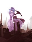  bat_wings dress hand_on_head hiz_(pixiv) no_hat no_headwear no_nose purple_hair red_eyes remilia_scarlet short_hair standing touhou wings 