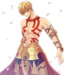  1boy armor blonde_hair chain fate/extra_ccc fate_(series) gilgamesh petals red_eyes shirtless sng solo tattoo 