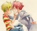 earrings hoodie jewelry kumatora lowres lucas mother mother_(game) mother_3 pink_hair shirt short_hair smile striped striped_shirt tomboy 