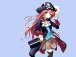  1024x768 blue_eyes cosplay hat long_hair pirate red_hair redhead simple_background skull_and_crossbones sword takashina_masato thigh-highs thighhighs wallpaper weapon zettai_ryouiki 