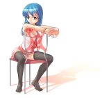  bracelet breasts chair cleavage feet hands jewelry legs man_(trance) panties pantyshot red_eyes sitting sitting_backwards thigh-highs thighhighs underwear 