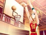  basketball blonde_hair blue_eyes game_cg long_hair ponytail shinonome_kasuhiko toono_madoka wristband 