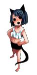  bad_id barefoot bike_shorts blush brown_eyes child flat_chest hands_on_hips midriff mosho short_hair tail 