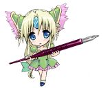  blue_eyes blush chibi pen pen_holder riesz seiken_densetsu seiken_densetsu_3 takayaki 