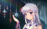  1girl bangs bare_shoulders braid emilia_(re:zero) flower frills hair_flower hair_ornament hair_ribbon headshot long_hair long_sleeves looking_at_viewer pointy_ears re:zero_kara_hajimeru_isekai_seikatsu ribbon satchely solo straight_hair upper_body violet_eyes white_hair 