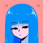  1girl akairiot bangs black_eyes blue_hair blunt_bangs eyebrows_visible_through_hair kelda_(akairiot) liquid_hair looking_to_the_side original parted_lips pink_background portrait simple_background solo tired water 