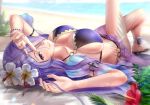  1girl beach bikini breasts camilla_(fire_emblem_if) cleavage fire_emblem fire_emblem_heroes fire_emblem_if gonzarez hair_over_one_eye highres large_breasts lips long_hair looking_at_viewer nail_polish purple_hair sideboob simple_background solo swimsuit very_long_hair violet_eyes wavy_hair 