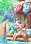  art azuumori bikini blue_swimsuit highres ocean pokemon pokemon_(game) pokemon_oras pokemon_sm red_swimsuit stemware sunlight swimsuit swimwear tagme team_aqua_grunt team_magma_grunt water 