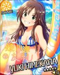  bikini blush brown_hair character_name green_eyes himekawa_yuki idolmaster idolmaster_cinderella_girls long_hair smile stars summer 