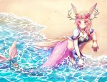  animal_ears antlers bangs bare_arms beach blonde_hair bracelet braid breasts brown_eyes choker cleavage commission crown fish_tail flower gradient_hair green_eyes hair_flower hair_ornament head_wreath jewelry mermaid monster_girl multicolored multicolored_eyes multicolored_hair navel necklace neko-rina ocean orange_eyes original partially_submerged pink_hair rose tail underwater water wreath yellow_eyes 