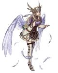  1girl armor belt blonde_hair blue_eyes boots breastplate closed_mouth dress feathered_wings feathers flower full_body helmet holding lips long_hair looking_at_viewer official_art quill short_dress shoulder_armor shoulder_pads silmeria_valkyrie simple_background solo standing thigh-highs thigh_boots valkyrie_profile valkyrie_profile_2 valkyrie_profile_anatomia white_background wings yoshinari_kou zettai_ryouiki 