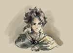  1boy athenawyrm brown_hair cyrus_(octopath_traveler) looking_at_viewer male_focus monochrome octopath_traveler short_hair simple_background smile solo 