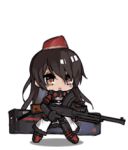  animated animated_gif bangs black_gloves black_hair boots bren_(girls_frontline) catching character_name closed_eyes closed_mouth dress floating_hair full_body fur_trim gas_mask girls_frontline gloves gun haijin handgun hat light_machine_gun long_hair lowres military military_uniform red_eyes sidelocks thigh-highs thigh_boots tossing uniform weapon weapon_case wind wind_lift 