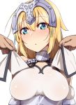  1girl armor blonde_hair blue_eyes blush breasts chains fate/grand_order fate_(series) headpiece jeanne_d&#039;arc_(fate) jeanne_d&#039;arc_(fate)_(all) kurenaitaro large_breasts long_hair looking_at_viewer upper_body 