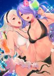  2girls bikini breasts camilla_(fire_emblem_if) cleavage female_my_unit_(fire_emblem_if) fire_emblem fire_emblem_heroes fire_emblem_if hair_between_eyes hair_ornament hair_over_one_eye hairband highres large_breasts lips long_hair mamkute multiple_girls my_unit_(fire_emblem_if) navel pointy_ears purple_hair red_eyes silver_hair simple_background smile swimsuit tanakananataka3 very_long_hair violet_eyes wavy_hair white_hair 