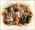  1girl black_hair blonde_hair bodysuit bow bowtie commentary_request final_fantasy final_fantasy_ix garnet_til_alexandros_xvii gloves kimikahamu multiple_boys orange_bodysuit short_hair vivi_ornitier zidane_tribal 