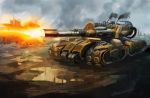  apocalypse_(command_&amp;_conquer:red_alert_3) artist_request caterpillar_tracks clouds command_and_conquer command_and_conquer_red_alert_3 day ground_vehicle hammer_and_sickle highres military military_vehicle motor_vehicle no_humans ruins sky smoke tank 