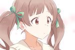  1girl brown_eyes brown_hair collarbone demirinz hair_ribbon hakozaki_serika idolmaster idolmaster_million_live! long_hair ribbon solo staring twintails 