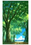  blue_sky clouds commentary_request dappled_sunlight forest hariken highres meadow nature no_humans original outdoors scenery sky sunlight tree 