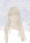  1girl bangs bare_shoulders brown_eyes brown_hair closed_eyes closed_mouth commentary_request dress jewelry long_hair looking_at_viewer matayoshi necklace original pale_color solo upper_body white_dress 