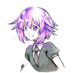  &gt;:) 1girl crystal_hair gem_uniform_(houseki_no_kuni) highres houseki_no_kuni isaki_tanaka necktie neptune_(choujigen_game_neptune) neptune_(series) purple_hair signature simple_background smile solo sparkle traditional_media upper_body violet_eyes white_background 