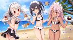  :d :o :p beach black_hair blush breasts cake chloe_von_einzbern choker collarbone commentary_request confetti dark_skin day eyebrows_visible_through_hair fate/kaleid_liner_prisma_illya fate_(series) food frills hair_between_eyes hair_ornament hairclip highres illyasviel_von_einzbern long_hair looking_at_viewer magical_ruby magical_sapphire maid_bikini maid_headdress miyu_edelfelt morokoshi_(tekku) navel open_mouth outdoors palm_tree pink_hair plate red_eyes short_hair small_breasts smile sunlight tongue tongue_out tray tree white_hair yellow_eyes 