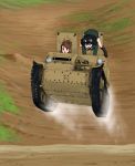  2girls amaretto_(girls_und_panzer) anzio_military_uniform black_hair brown_eyes brown_hair carro_veloce_cv-33 caterpillar_tracks day girls_und_panzer grass ground_vehicle highres military military_vehicle motor_vehicle multiple_girls open_mouth pepperoni_(girls_und_panzer) smile tank tankette uniform yamucya01 