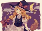  1girl blonde_hair blush bow hat hat_bow highres kirisame_marisa long_hair multicolored_bow open_mouth ru_cve_9 touhou witch witch_hat 