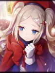  1girl artist_request blonde_hair blue_eyes bow cape card_captor_sakura cosplay gloves hair_ornament hairclip hat izayoi_sakuya izayoi_sakuya_(cosplay) long_hair looking_to_the_side naegling official_art phantom_of_the_kill red_bow red_cape red_hat twintails white_gloves 