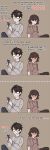  ... 1boy 1girl 4koma anger_vein bangs black_hair blue_pants blush brown_hair brown_hoodie brown_pants cellphone closed_mouth comic commentary embarrassed english english_commentary eyebrows_visible_through_hair flustered grey_shirt hair_between_eyes hands_up highres holding holding_cellphone holding_phone hood hood_down hoodie kawacy long_sleeves nose_blush original pants parted_lips phone shirt short_sleeves sitting smirk sweat v-shaped_eyebrows 