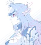  1girl android blue_hair breasts expressionless forehead_protector gloves kos-mos kos-mos_re: koyorin long_hair red_eyes simple_background solo very_long_hair white_background xenoblade_(series) xenoblade_2 xenosaga 