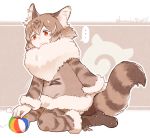  1girl :3 animal_ears ball beachball boots borrowed_character cat_ears cat_tail coat commentary_request eyebrows_visible_through_hair fur_collar fur_trim grey_hair kemono_friends long_sleeves multicolored_hair norwegian_forest_cat_(kemono_friends)_(mitsumoto_jouji) original pantyhose seto_(harunadragon) short_hair tail twitter_username 