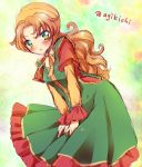  1girl blush breasts commentary_request curly_hair dragon_quest dragon_quest_vii dress hood kichijou_agata long_hair looking_at_viewer maribel_(dq7) open_mouth orange_hair simple_background solo 