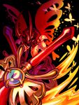  1boy black_background bug butterfly butterfly_wings highres holding holding_sword holding_weapon horns insect kirby:_star_allies kirby_(series) looking_at_viewer morpho_knight shoulder_pads simple_background solo spoilers sword thorupanda weapon wings 