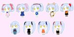  animal_ears black_dress blue_dress blue_hair bow cat_ears chibi dress empty_eyes hair_bow hekikuu_(kanaderuyume) hoshino_ruri japanese_clothes kidou_senkan_nadesico kimono long_hair long_sleeves looking_at_viewer pink_background pink_bow pink_dress twintails uniform yellow_eyes 