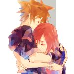  1boy 1girl brown_hair commentary_request dress hug jacket kairi_(kingdom_hearts) kingdom_hearts kingdom_hearts_ii medium_hair ramochi_(auti) redhead short_hair sora_(kingdom_hearts) 