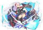  1girl ao_(1234painter) azur_lane black_panties cannon commentary_request energy_shield full_body garter_straps gloves grey_hair highres iron_cross long_hair long_sleeves orange_eyes panties parted_lips prinz_eugen_(azur_lane) rigging solo thigh-highs turret two_side_up underwear white_background 
