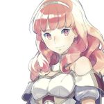  1girl aisutabetao armor bare_shoulders breastplate celica_(fire_emblem) closed_mouth earrings fire_emblem fire_emblem_echoes:_mou_hitori_no_eiyuuou hair_ornament hairband jewelry long_hair red_eyes redhead simple_background solo white_background 