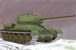 artist_request ground_vehicle military military_vehicle motor_vehicle no_humans original purple_background snow t-34 t-34/85 tank 