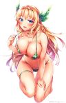  1girl blonde_hair blue_eyes blush breasts elf highres large_breasts long_hair looking_at_viewer navel original pointy_ears solo swimsuit tsuki_tokage 