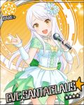  blush brown_eyes character_name dress eve_santaclaus idolmaster idolmaster_cinderella_girls long_hair microphone singing stars white_hair 