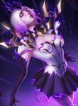  1girl breasts capelet cleavage closed_eyes dark dark_elementalist_lux dissolving_clothes elbow_gloves elementalist_lux gloves highres league_of_legends light light_elementalist_lux luxanna_crownguard magic medium_breasts skirt tagme transformation white_hair zarory 