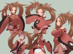  1girl bare_shoulders breasts brown_eyes brown_hair china_dress chinese_clothes detached_sleeves dress fighting_stance guilty_gear hair_rings highres impossible_clothes impossible_dress kuradoberi_jam large_breasts long_hair solo sumiyao_(amam) very_long_hair wide_sleeves 